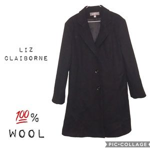 LIZ CLAIBORNE Black 100% Wool Pea Coat (18) **Freshly Dry-cleaned**